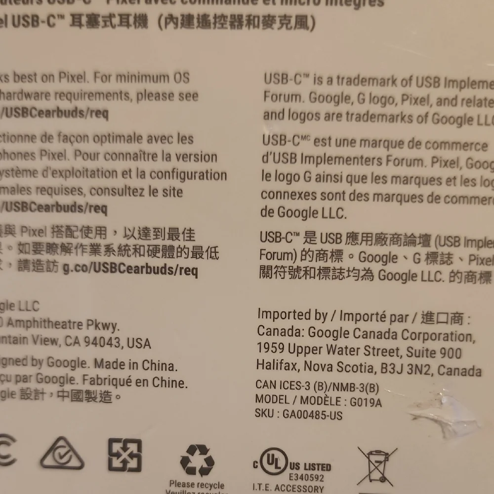 Google Pixel USB-C Earbuds in White